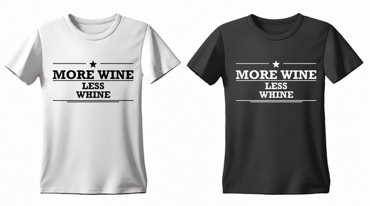 More Wine Less Whine T-shirt — white and black