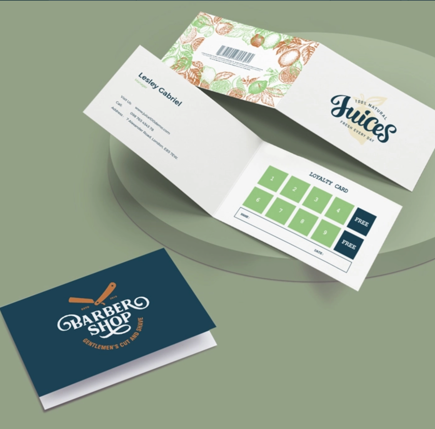 Folded business cards example